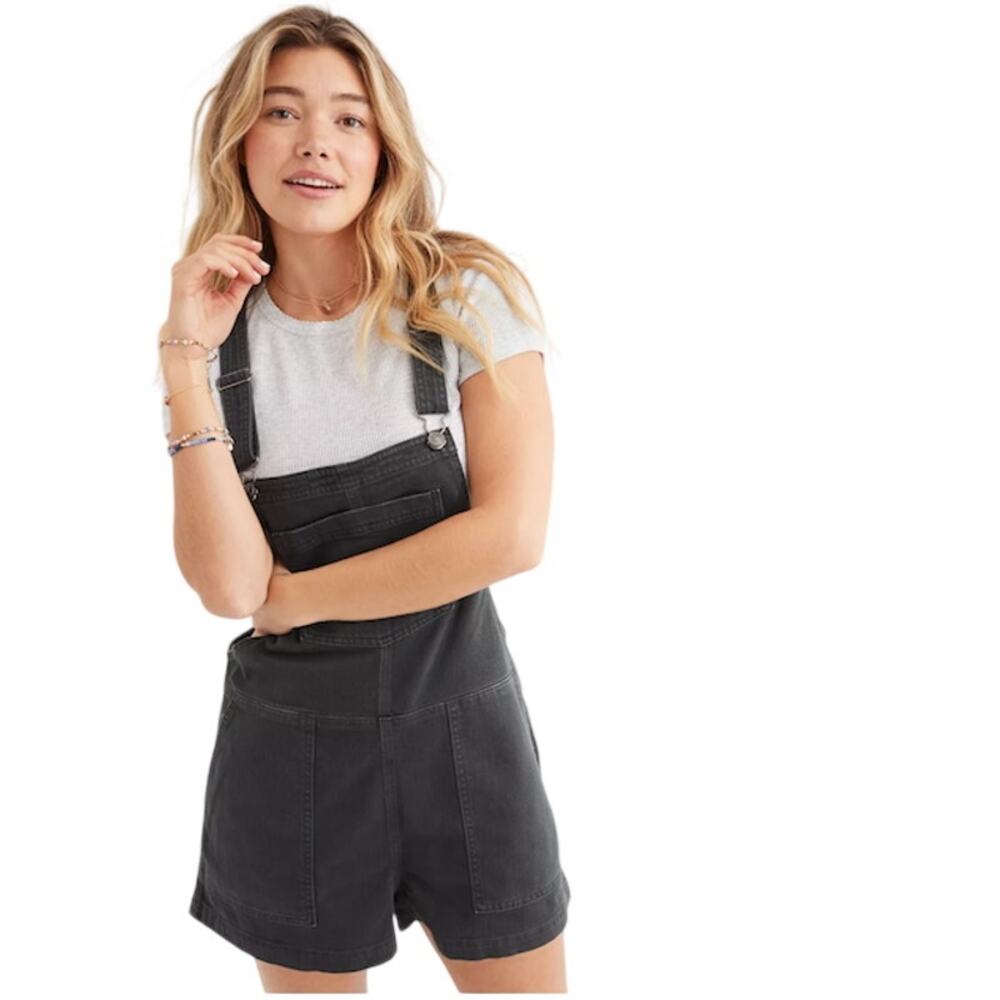 Aerie Werk & Play Denim Shortalls Smoked Gray Women's Medium